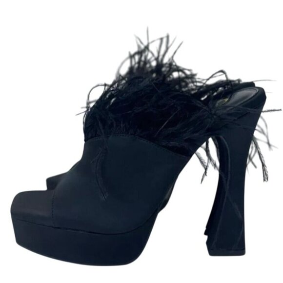 OLIVIA FERGUSON / Funkietowe / Black / Feather / Trim Platform / Heels / Stilett - Picture 3 of 8